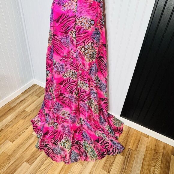 Dreamz by Riva Designs Maxi Gown Sheath Dress One Shoulder Crystal Crazy Animal - Picture 10 of 16